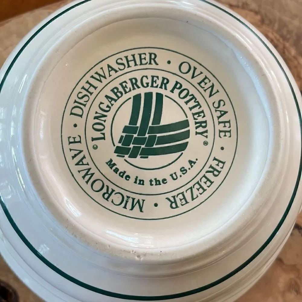 Longaberger Pottery Woven Traditions Heritage Green Mixing Bowl